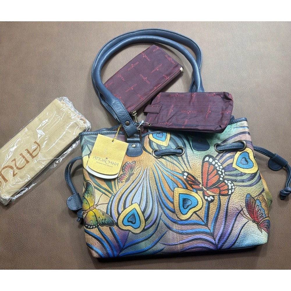 VTG Anuschka Leather Shoulder Bag Purse Butterfly Motif Hand Painted Rare! New!!